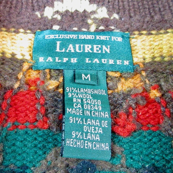 Vintage Ralph Lauren Cardigan Sweater Sz M Hand Knit Western Aztec Design - Picture 6 of 6